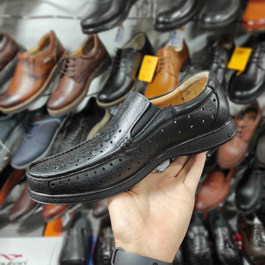 کفش تابستانی بزرگ پا طبی راحتی مردانه چرم طبیعی تبریز کد 1549